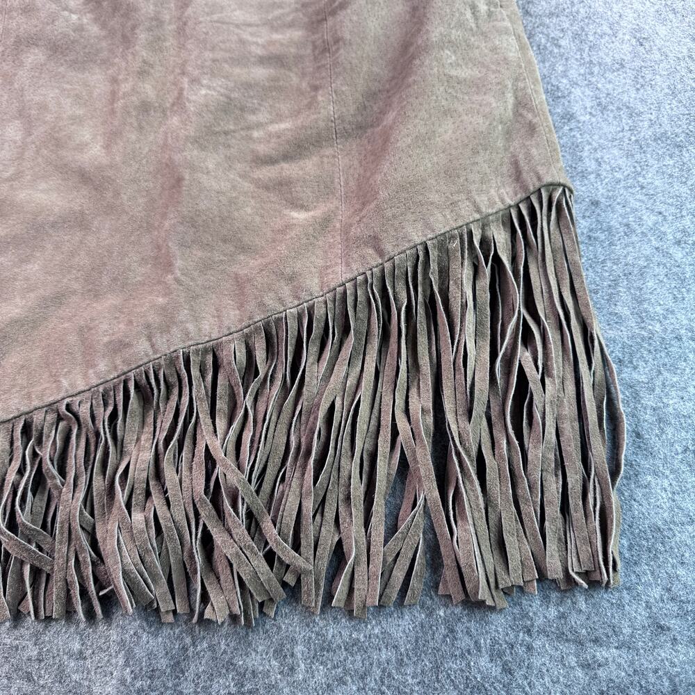 B Lucid Women's 12 Cream Western Prairie Leather Split Fringe Mini Skirt - Picture 3 of 7